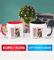 İkili Sevgiliye Sevgililer Günü Hediyesi 12 Kupa Bardak Kırmızı Siyah