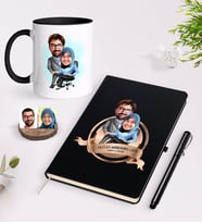 BK Gift Kişiye Özel Yılın En Mükemmel Çifti Karikatürlü Siyah Defter Kalem ve Kupa Seti-59 (Model 1)