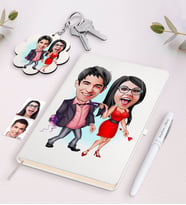 BK Gift Kişiye Özel Sevgili Karikatürlü Beyaz Defter Kalem ve Anahtarlık Hediye Seti-4 (Model 1)