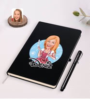 BK Gift Kişiye Özel Kadın Aşçı Karikatürlü Siyah Defter ve Kalem Hediye Seti-1