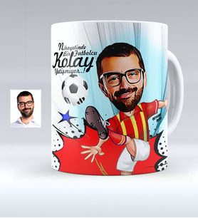 BK Gift Kişiye Özel Bay Futbolcu Sarı Kırmızı Karikatürlü Beyaz Kupa Bardak  1