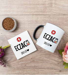 Eczacı Siyah Kupa Bardak Ve Bardak Altlığı Seti