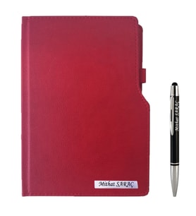 Kişiye Özel 2027 Tarihli 13x21 cm L Model Kırmızı Ajanda - İsme Özel Kalem Hediyelidir.