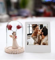 Aşk Perisi Fanus & Kişiye Özel Beyaz İnstagram Çerçevesi Hediye Seti
