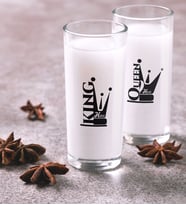 BK Gift Kişiye Özel Renkli Baskılı King And Queen İkili Rakı Bardağı Seti-1 (Beyaz)