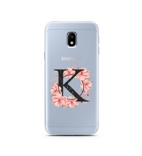 Pembe Çiçekli Harf Tasarım Süper Şeffaf Silikon Telefon Kılıfı Samsung J3 Pro K-