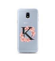 Pembe Çiçekli Harf Tasarım Süper Şeffaf Silikon Telefon Kılıfı Samsung J3 Pro K-