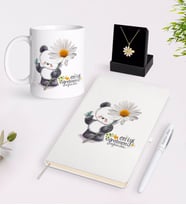 BK Gift Kişiye Özel Papatya Temalı En İyi Öğretmen Beyaz Kupa Defter Kalem ve İsimli Papatya Kolye Hediye Seti-9 (Model 1)