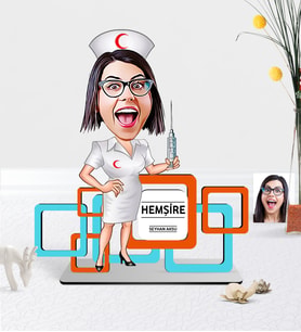 BK Gift Kişiye Özel Hemşire Karikatürlü 3D Ahşap Masa İsimliği - 1