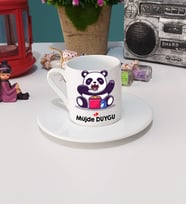 Sevimli Panda Tasarımlı Kişiye Özel Panda Türk Kahvesi Fincanı