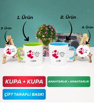 İkili Yeşil Mavi Sevgililer Günü Hediyesi Kupa Bardak Anahtarlık