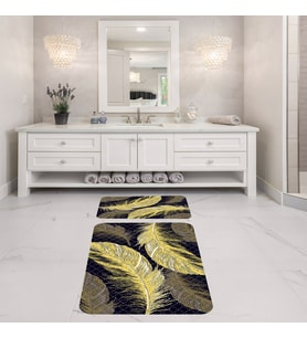 Banyo Halısı Ikili Klozet Takımı Kaymaz Tabanlı Banyo Paspas Takımı (Siyah-Sarı)
