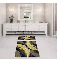Banyo Halısı Ikili Klozet Takımı Kaymaz Tabanlı Banyo Paspas Takımı (Siyah-Sarı)