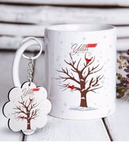 BK Gift Kişiye Özel Yılbaşı Mutlu Yıllar Beyaz Kupa ve Anahtarlık Hediye Seti-25 (Model 1)