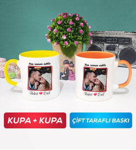 İkili Sevgiliye Sevgililer Günü Hediyesi 9 Kupa Bardak Sarı Turuncu