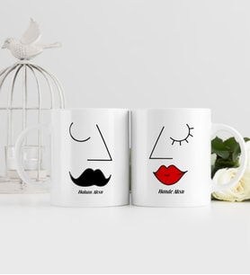 BK Gift Kişiye Özel İkili Sevgili Temalı Beyaz Kupa Bardak - 6