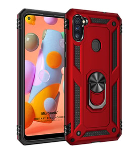 Microsonic Samsung Galaxy M11 Kılıf Military Ring Holder Kırmızı