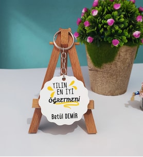 Yılın En İyi Öğretmeni Tasarımlı Öğretmene Hediye Öğretmen Ahşap Anahtarlık