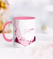 BK Gift Kişiye Özel Yılbaşı Mutlu Yıllar Pembe Kupa ve Kar Tanesi Kolye-26 (Model 1)