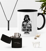 BK Gift Kişiye Özel Babalar Günü Siyah Kupa Benzinli Çakmak Kolye Seti (Model 1)