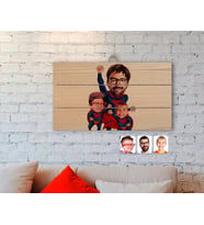 BK Gift Kişiye Özel Süper Baba ve 2 Çocuk Karikatürlü Otantik Ahşap Palet Tablo-1