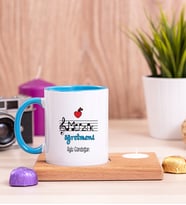 Müzik Öğretmeni Ahşap Altlıklı Mumlu Mavi Kupa Bardak