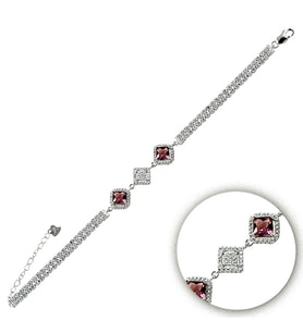 Garnet Zirkon (Koyu Kırmızı) Zirkon Taşlı Gümüş Bayan Bileklik (Kırmızı-Beyaz)