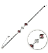 Garnet Zirkon (Koyu Kırmızı) Zirkon Taşlı Gümüş Bayan Bileklik (Kırmızı-Beyaz)