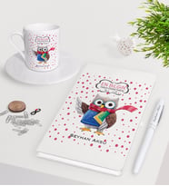 BK Gift Kişiye Özel Tarih Öğretmeni Beyaz Defter Kalem Türk Kahvesi Fincanı Seti-3 (Model 1)