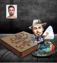 Kişiye Özel Balıkçı Karikatürlü Ahşap Biblo Kutulu Bay-4