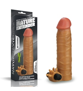 Özel Seri Et Dokulu Esmer Titreşimli 4 Cm Uzatmalı Penis Kılıfı