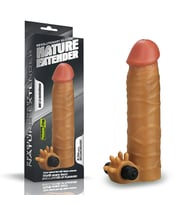 Özel Seri Et Dokulu Esmer Titreşimli 4 Cm Uzatmalı Penis Kılıfı