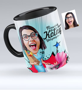 BK Gift Kişiye Özel Ev Hanımı Karikatürlü Siyah Kupa Bardak  1
