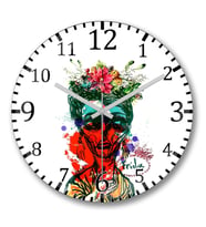 Frida Kahlo Duvar Saati Bombeli Gercek Cam
