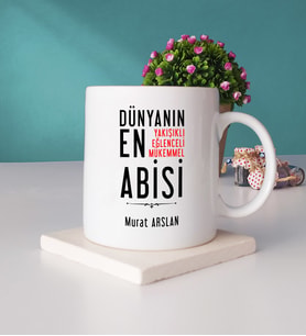 Abi Tasarımlı Kişiye Özel Hediye Abi Kupa Bardak ve Taş Bardak Altlığı Hediye Seti