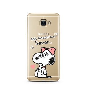 Snoopy Tasarımlı Süper Şeffaf Silikon Telefon Kılıfı Samsung C7  