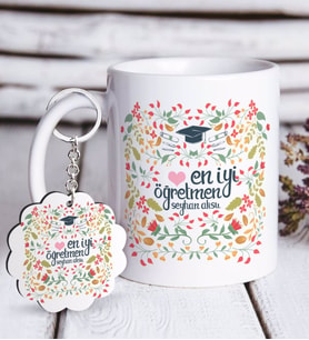 BK Gift Kişiye Özel En İyi Öğretmen Beyaz Kupa ve Anahtarlık Hediye Seti-15 (Model 1)