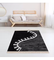 Piyano Desenli Halı Dijital Baskı Yıkanabilir Kaymaz Taban Modern Salon Halısı (Siyah)