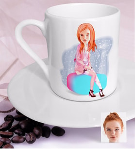 BK Gift Kişiye Özel Kadın Karikatürlü Türk Kahvesi Fincanı-32 (Beyaz)