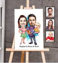 Kişiye Özel Aile Karikatürlü Ahşap Tablo 30x47  Mod-4