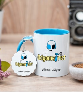 Odyometrist Mavi Kupa Bardak Ve Anahtarlık Set