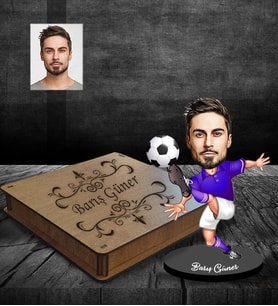 Kişiye Özel Futbolcu Karikatürlü Ahşap Biblo Kutulu Bay-2