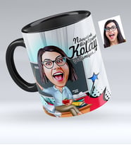BK Gift Kişiye Özel Bayan Öğretmen Karikatürlü Siyah Kupa Bardak  2