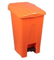 Safell Plastik Köşeli Pedallı Çöp Kovası 70 Lt - Tekerlekli - Pedallı Çöp Konteyneri - Turuncu