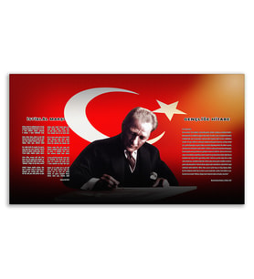 İstiklal Marşı ve Gençliğe Hitabe Tablosu Deri Üzerine Kanvas Tablo 80x130