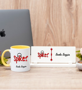 Spiker Sarı Kupa Bardak Ve Masa İsimliği Hediye Seti