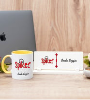Spiker Sarı Kupa Bardak Ve Masa İsimliği Hediye Seti
