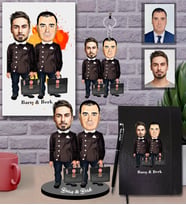Kişiye Özel Seksenler Siyah Önlük Karikatürlü 5 li Hediye Seti Erkek Arkadaş-1