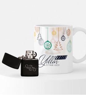 BK Gift Kişiye Özel Yılbaşı Mutlu Yıllar Temalı Çakmak ve Kupa Seti - 15