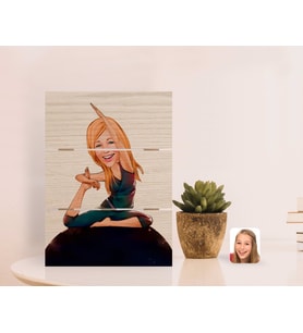 BK Gift Kişiye Özel Kadın Yoga Karikatürlü Otantik Masaüstü Ahşap Palet Çerçeve-2 (Beyaz)